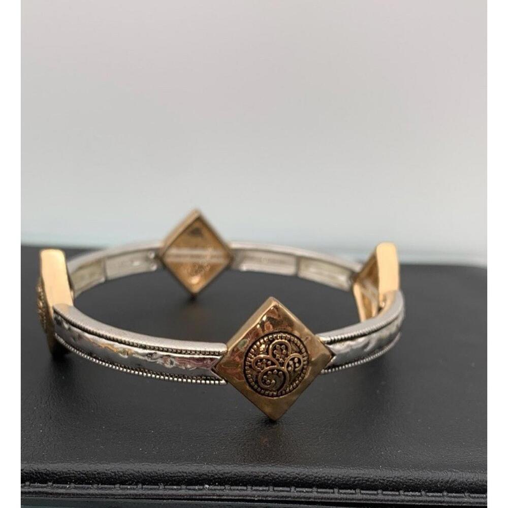 Hammered Gold And Silver Tone Boho Stretch Bracelet